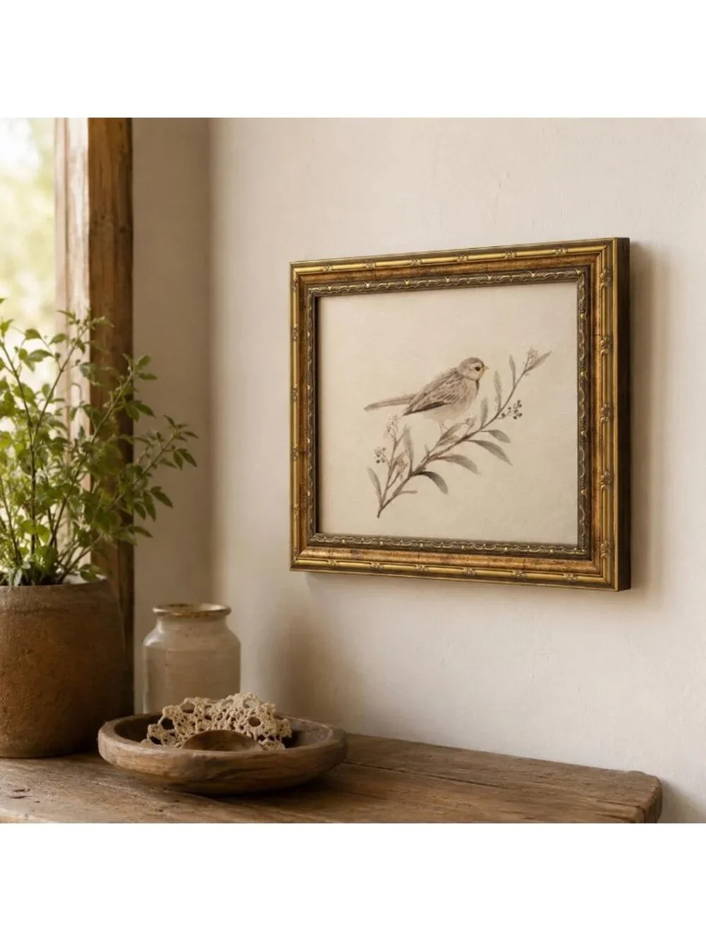 Framed Sparrow Canvas Wall Art - Simple Bird Decor for Home, 9x11 Inch